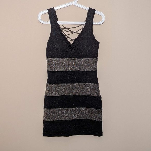 Forever 21 Striped Black Little Golden Sparkly Dress with laces. Medium Size.XXI - Picture 6 of 13
